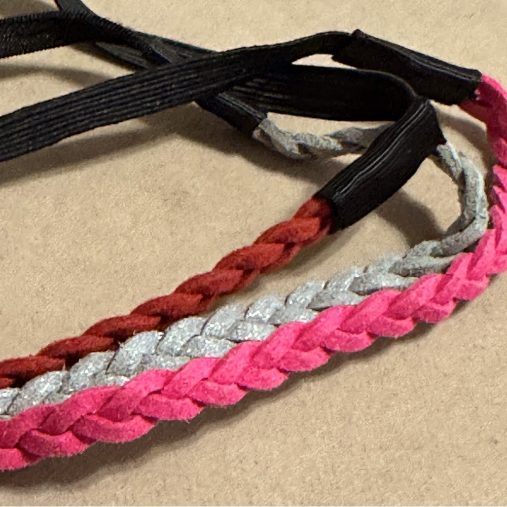 Set of 3 braided headbands - red silver pink